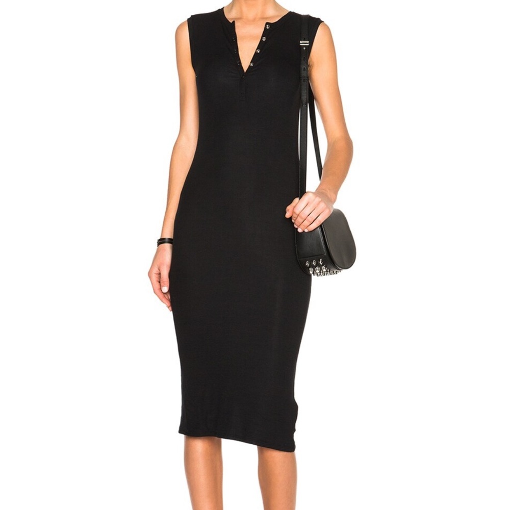 ATM Sleeveless Micromodal Henley Midi dress